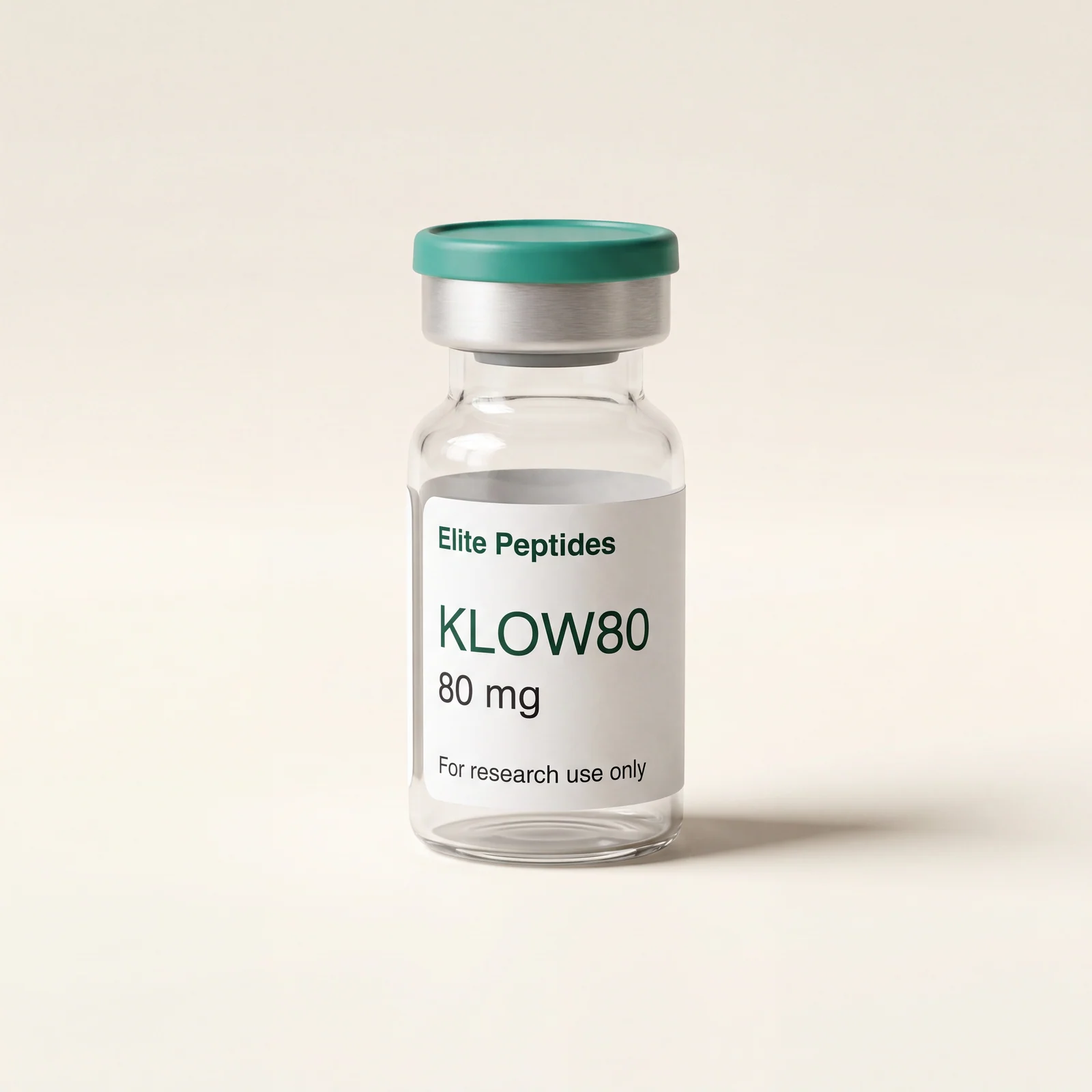 KLOW80 co-lyophilised research blend vial — BPC-157, GHK-Cu, TB-500 and KPV, independently HPLC-content-tested, COA on file